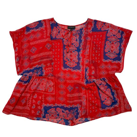LANE BRYANT Handkerchief Print Sheer Blouse in Red White Blue Size 22/24 Womens - Picture 4 of 9